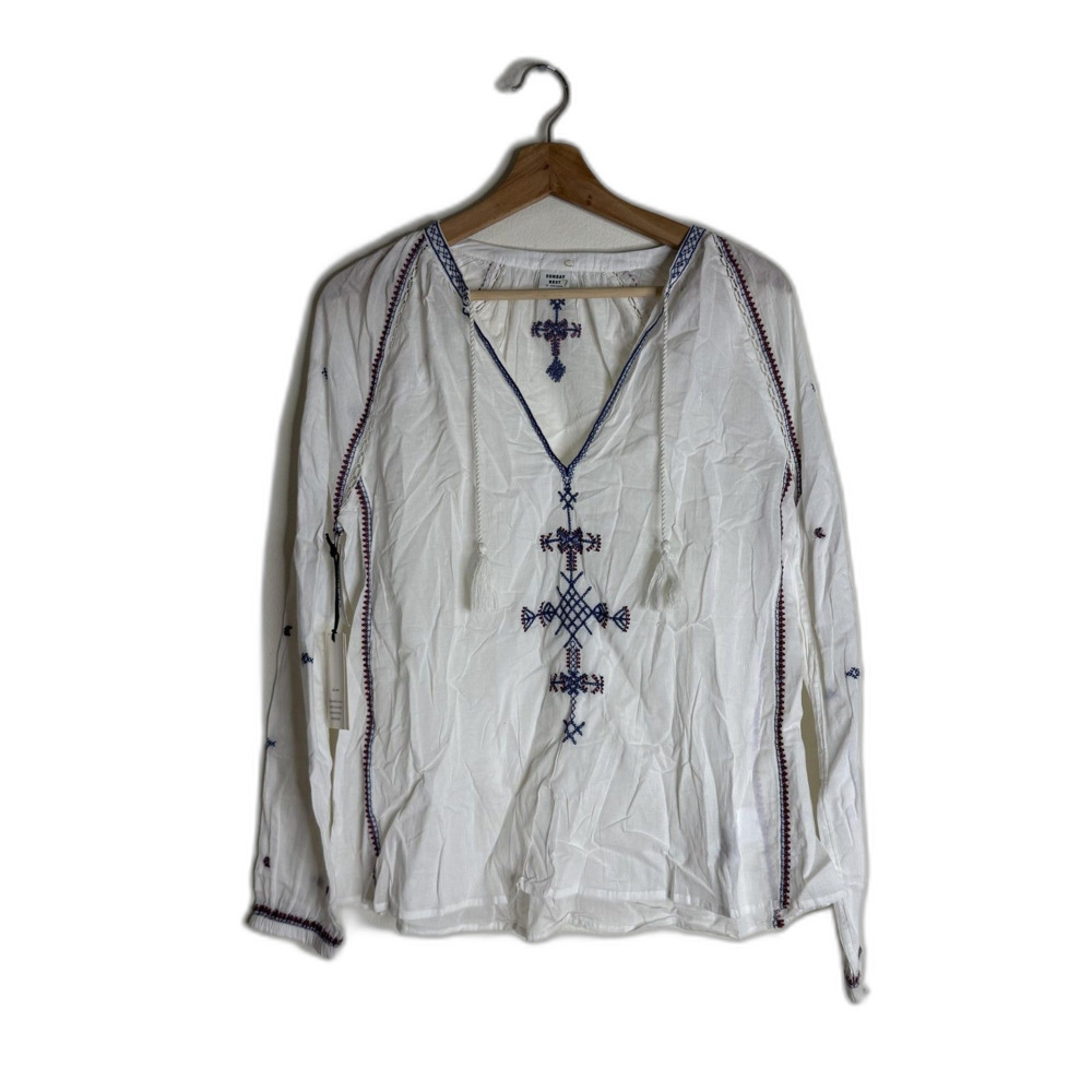 Sunday Best Shirt Womens Small Annalise Embroidered Boho Tassel Peasant Top